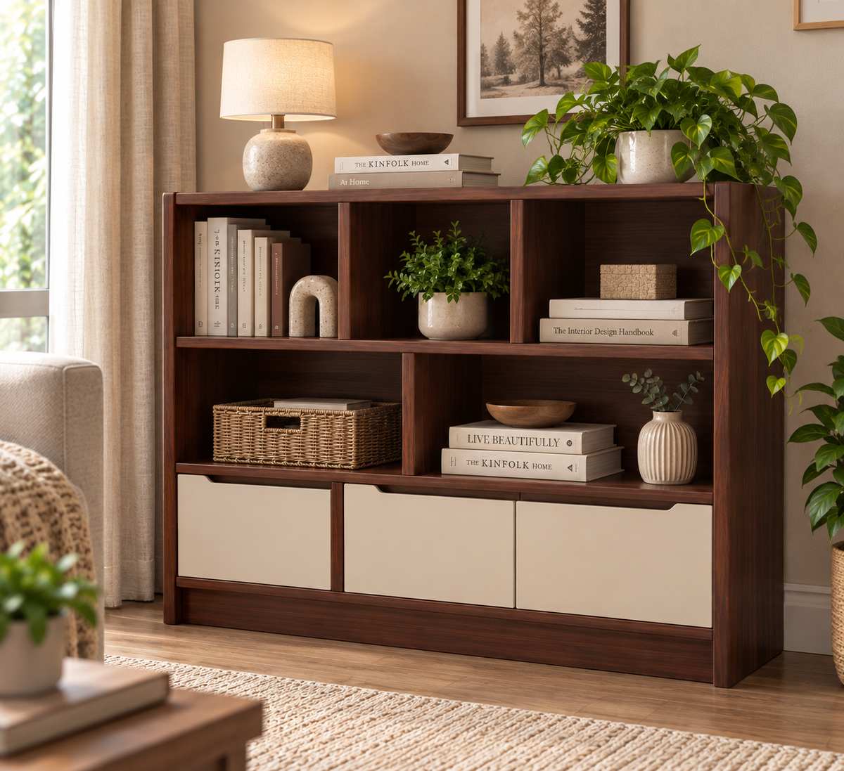 Modern Wood Bookcase & Storage Cabinet – 100 cm