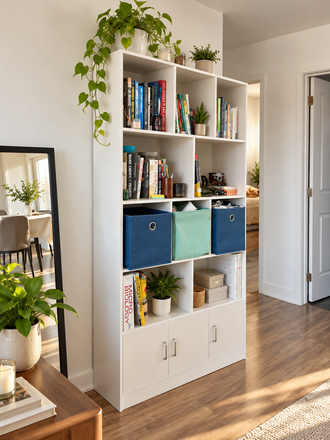 Modern 180cm Bookcase with Storage Cabinets – Warm White