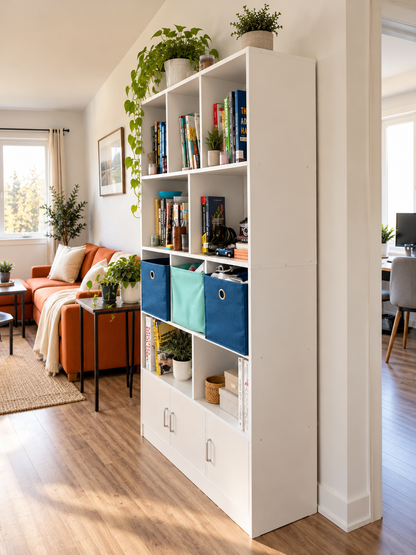 Modern 180cm Bookcase with Storage Cabinets – Warm White