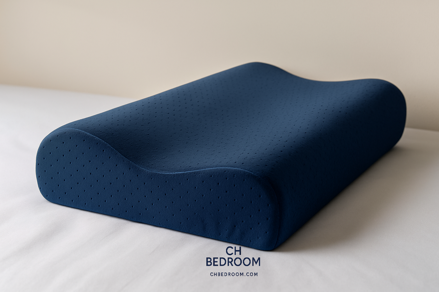 Blue sleeping memory foam pillow on a white bed with 'CH Bedroom' branding.
#sleeping #pillow #sleepingpillow #canada# #home #bedrooms #house #bedroomfurnitures #canadahomedecoration 