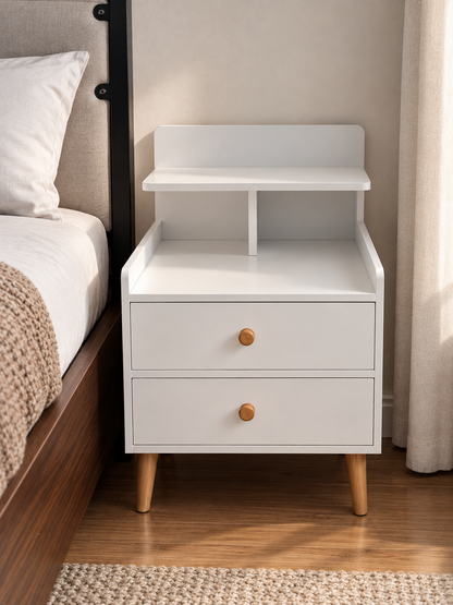 Modern Bedside Table – 2-Drawer Nightstand with Multi-Level Storage