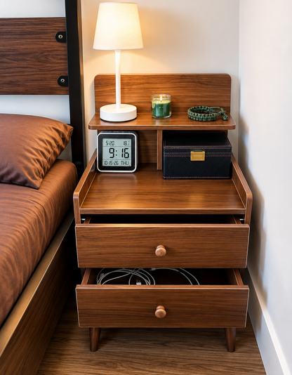 Modern Bedside Table – 2-Drawer Nightstand with Multi-Level Storage