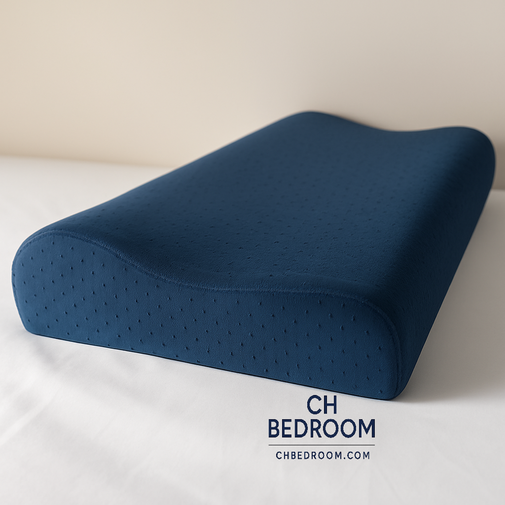 Blue ergonomic sleeping pillow on a white surface with 'CH Bedroom' branding.
#sleepingpillow #canadahomes #bedroom #pillows #memoryfoampillow #contourpillow #contoursleepingpillow #bedrooms