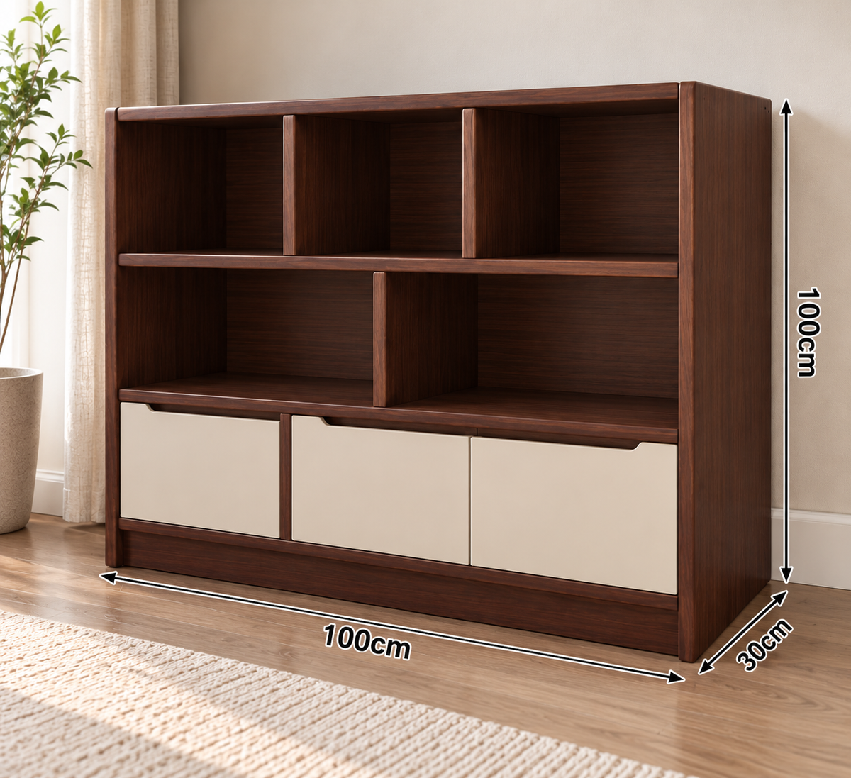 Modern Wood Bookcase & Storage Cabinet – 100 cm