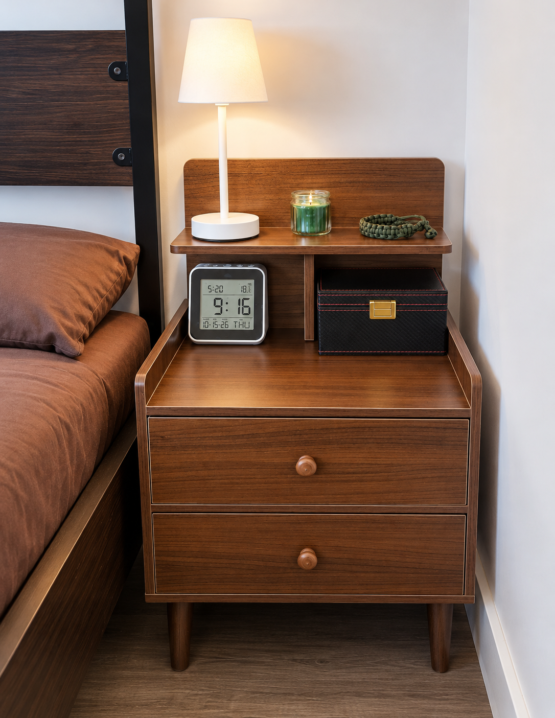 Modern Bedside Table – 2-Drawer Nightstand with Multi-Level Storage