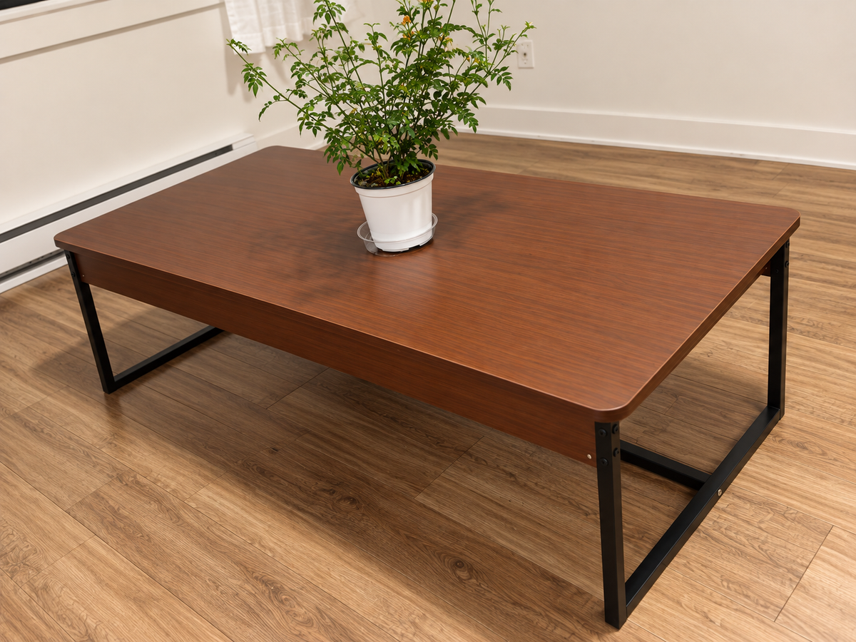 Modern Walnut Coffee Table with Black Steel Frame