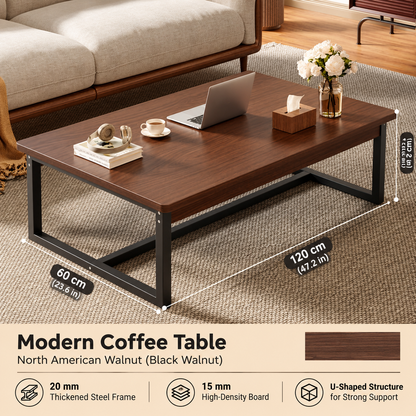Modern Walnut Coffee Table with Black Steel Frame