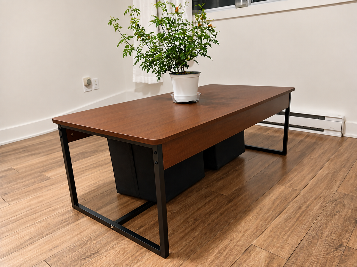 Modern Walnut Coffee Table with Black Steel Frame