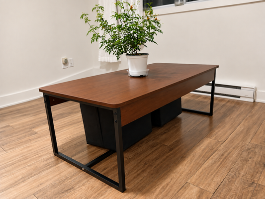 Modern Walnut Coffee Table with Black Steel Frame